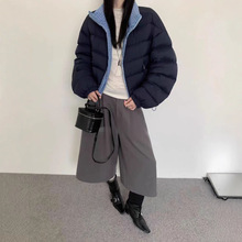 2025冬季新款90白鸭绒羽绒服女立领撞色两面穿排骨外套