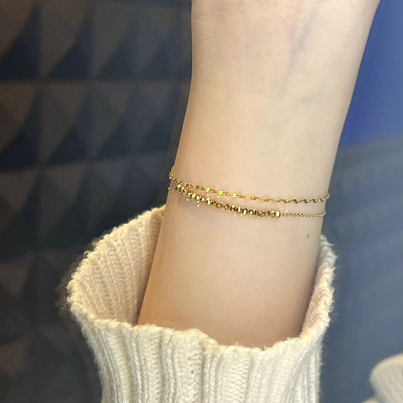 Women's Double-Layer Stacked Bracelet Summer ins Niche Design Sense Fine Broken Gold Flash Bead Bracelet Jewelry Elegant Flash Jewelry Women's Double-Layer Stacked Bracelet Summer ins Niche Design Sense Fine Broken Gold Flash Bead Bracelet Jewelry Elegant Flash Jewelry
