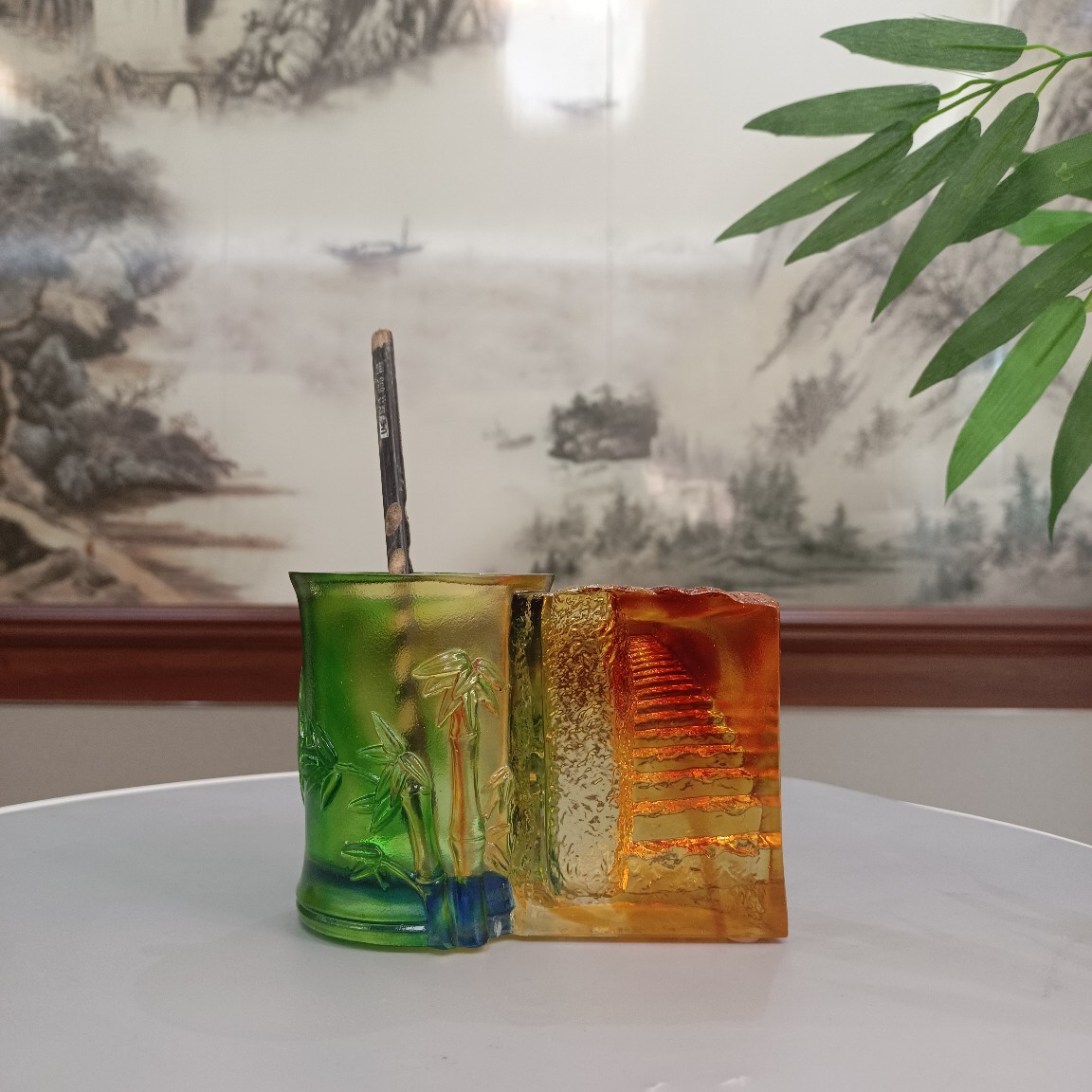 步步高升梯子节节高竹节摆件竹子笔筒工艺品办公桌新年装饰琉璃