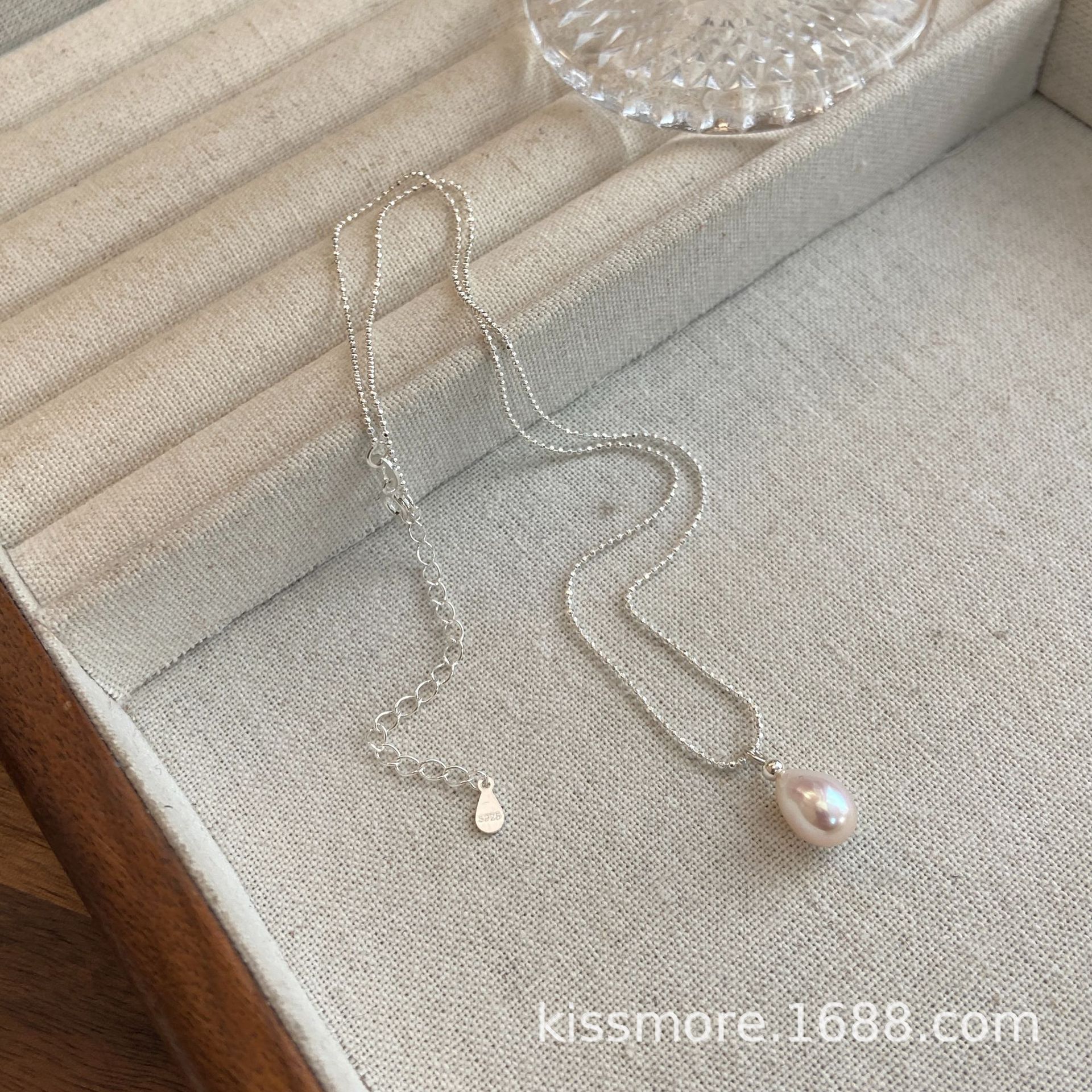 水滴形单颗珍珠纯银闪豆项链15.jpg