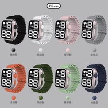 新款LED电子手表P6玫瑰金海洋带时尚数字运动学生儿童LED电子手表