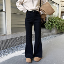 瞬间大长腿~黑色加绒高腰喇叭裤女秋冬新款修身弹力显瘦牛仔长裤