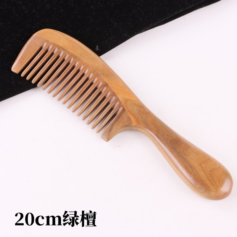天然の緑檀の大きいサイズの取っ手の木の櫛の丸い取っ手の細い歯は厚い緑檀の彫刻の字の木の櫛の家庭用|undefined