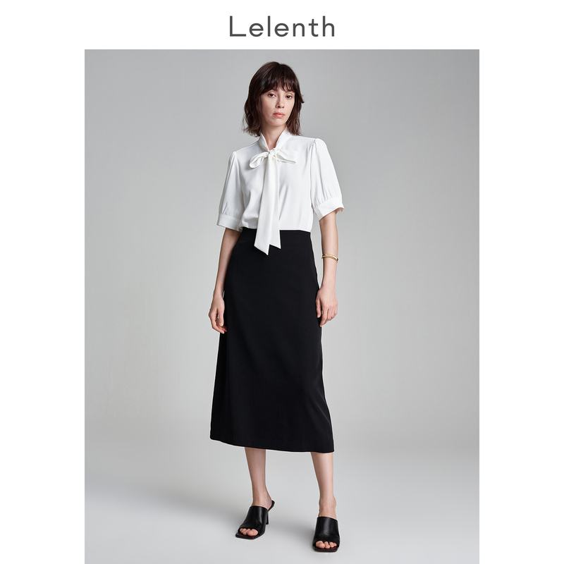 Lelenth Black Skirt for Women, Suitable for Interviews, Professional Attire, Petite Size, Slimming A-Line Long Skirt with Slit, Suit-Style Skirt