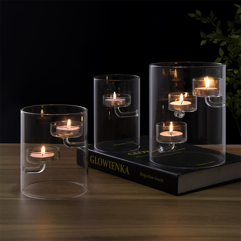 European-style cylinder Hurricane glass candlestick oil lamp windproof candle holder creative home decoration candlelight dinner gift