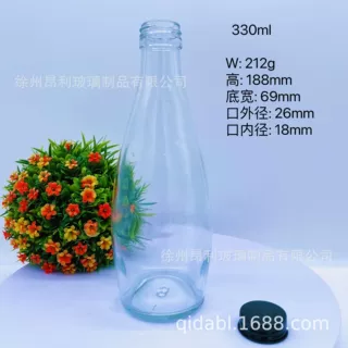 厂家批发330ml透明玻璃酒水瓶果酒饮料矿泉水苏打水玻璃瓶高颜值