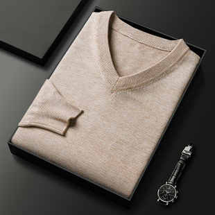 Fashion V-Neck Sweater Autumn and Winter Knitted Base Shirt Men's Casual Solid Color Inner Wool Sweater Young and Middle-aged Men's Top