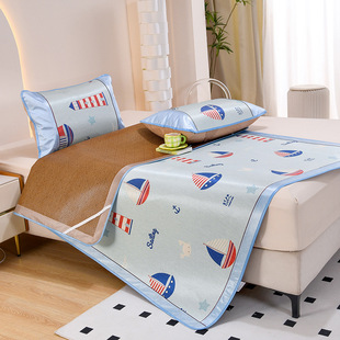 Cartoon printed ice silk mat double-sided thickened rattan mat summer mat wholesale foldable three-piece straw mat student mat