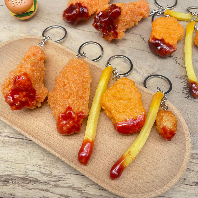 Personalized Realistic Fried Chicken Wings Keychain Simulation Food Chicken Leg Bag Men's and Women's Hanging Chain Creative Gift Pendant
