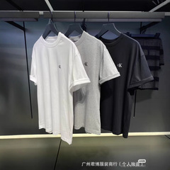 外贸欧美ck短袖女夏季立体硅胶圆领宽松纯棉T恤男白搭休闲情侣潮