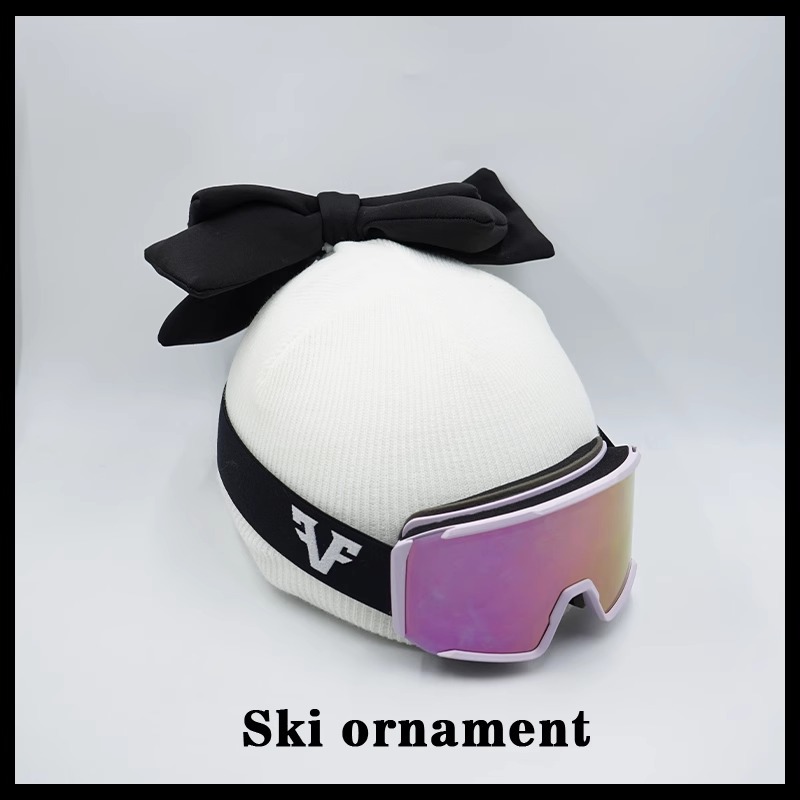 Black Double Layer Bow Ski Hat Helmet Cover Handmade Accessories