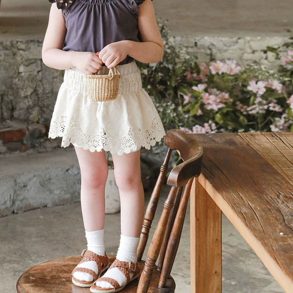 (KM739) Apricot lace pants skirt