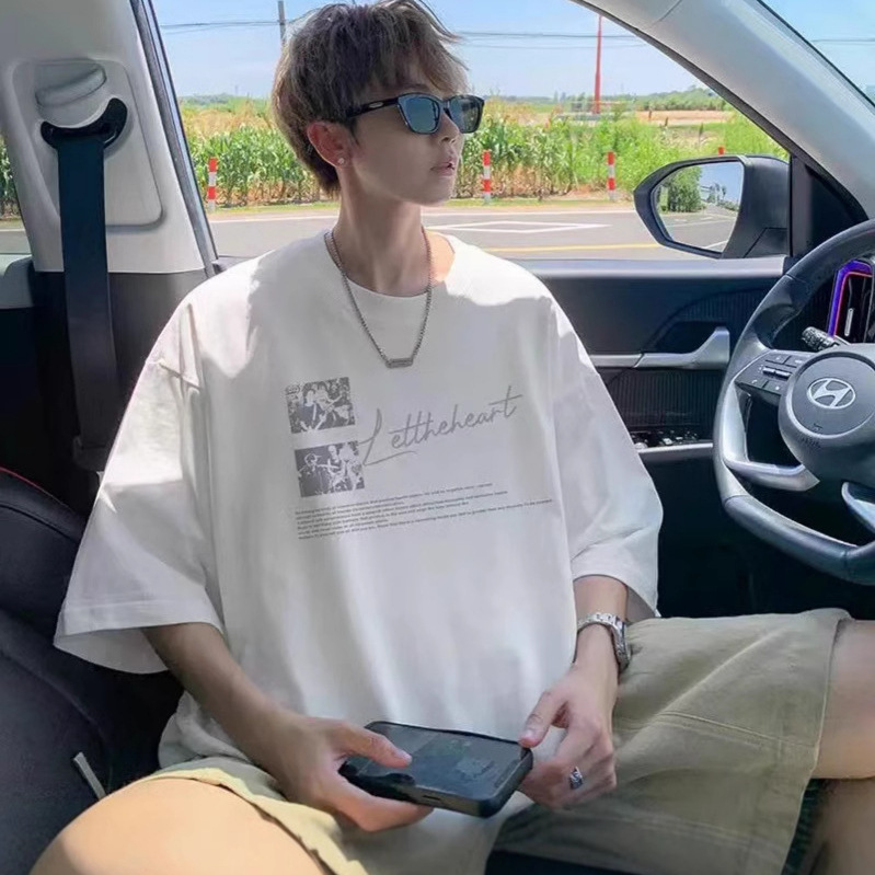 Trendy Pure Cotton Letter Short-Sleeve Men's Summer Loose Plus-Size Casual T-Shirt American Style Couple Top New Arrival