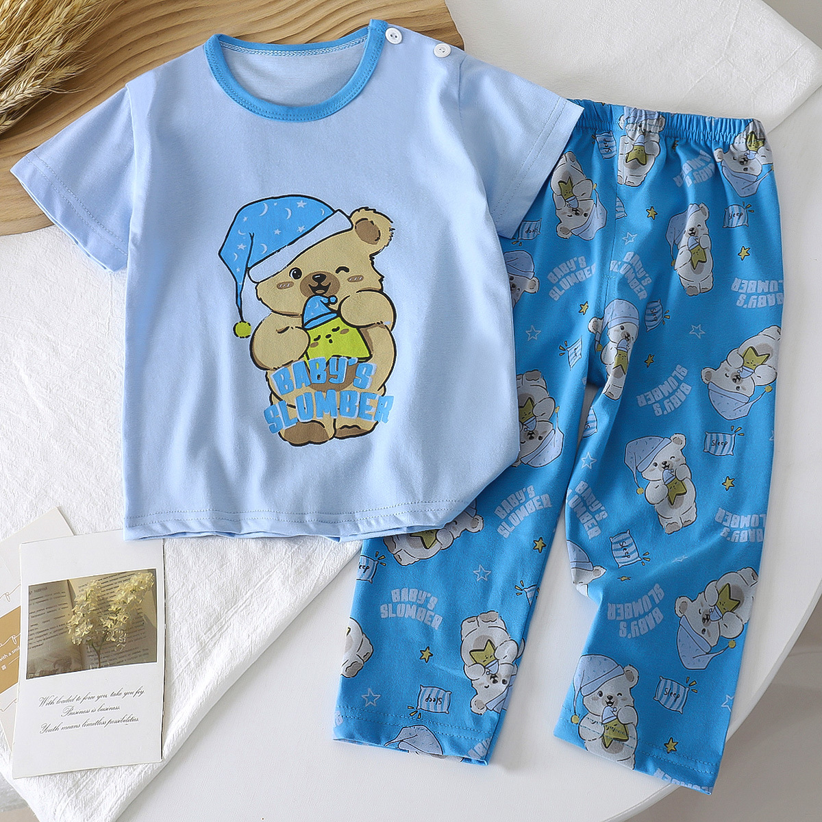 Traje de manga corta para niños, verano nuevo estilo, pijamas de algodón para niños, ropa de aire acondicionado para bebés para niñas, ropa de verano para niños image 12