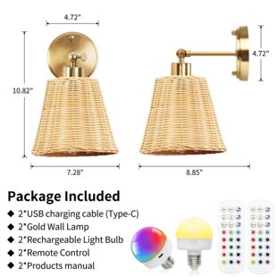 Cross-border special woven lampshade rattan wall lamp charging light source bedroom living room corridor lamp American wall lamp