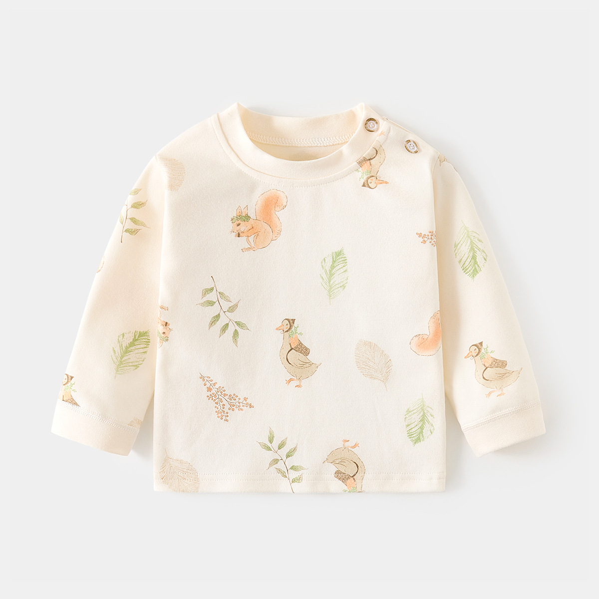 Camiseta de algodón para bebés con estampado vintage de dibujos animados y abertura en el hombro, ropa interior para primavera y otoño, mayorista