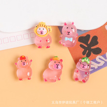 卡通 透明夜光粉色水豚卡皮巴拉diy树脂配件发夹手机壳饰品水杯贴