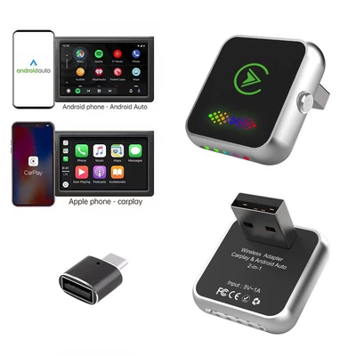 CarPlay box upgraded version with one-click ambient light switching, wired to wireless, Android two-in-one car adapter (Simsiz CarPlay və Android Auto) - k20a-with-buttons-adapter