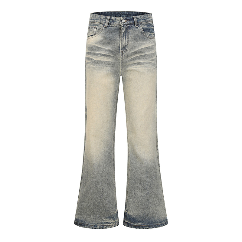 Men's Clothing Retro Distressed Washed Whiskered Straight Leg Flared Jeans For Men New Style Versatile Loose Fit Long Pants_mkmklike.com