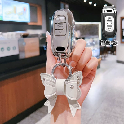 Car key bag | Buckle Tt - audi-e-model-smart-3-button-side-diamond-white-single-shell-bow-diamond-buckle