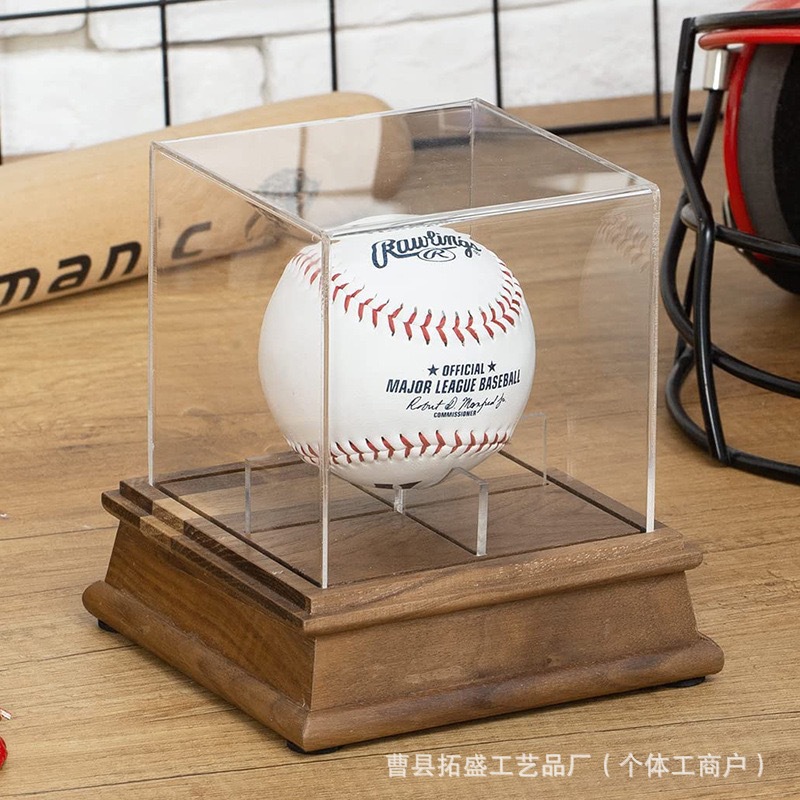 Wooden Baseball Display Box Square Storage Box Removable Acrylic Plate Transparent Baseball Table Tennis Display Base