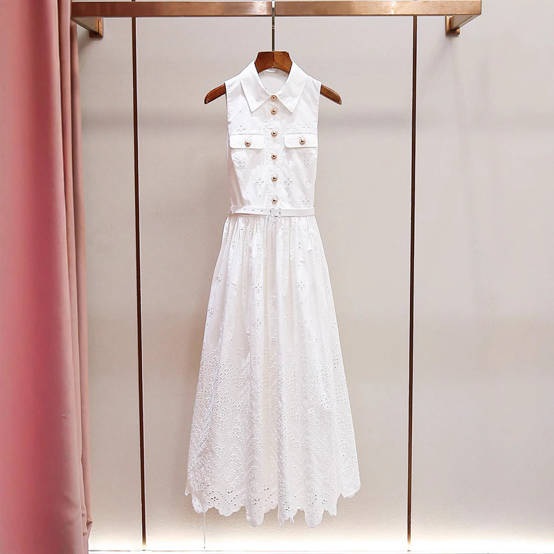 Shenzhen Nanyou High-End Women's Fashion Niche Design Waist-Cinching Slimming Floral Hollow-Out Sleeveless Tank Dress Shenzhen Nanyou High-End Women's Fashion Niche Design Waist-Cinching Slimming Floral Hollow-Out Sleeveless Tank Dress