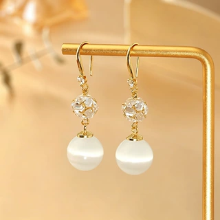 新中式温婉轻奢猫眼石耳环女气质显瘦长款耳饰高级感时尚通勤耳钩