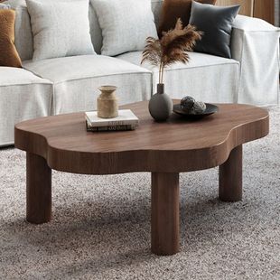 Solid Wood Cloud Coffee Table, White Side Table, Small Living Room Sofa Table, Special-Shaped Table, Black Tea Table, Irregular Low Table