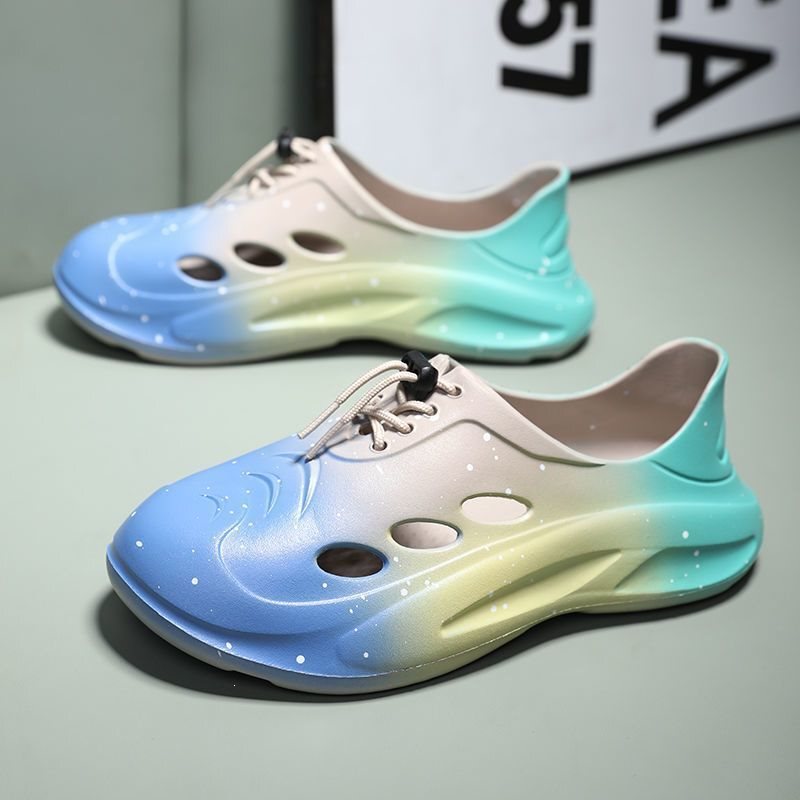 Trendy and Stylish Outdoor Wear Eva One-Piece Sandals for Men in White and Colorful Sea Glass Design