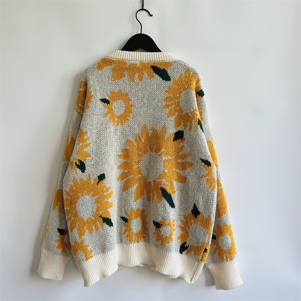 Women's Sunflower Jacquard Knitted Pullover Sweater For Winter_voghion.com