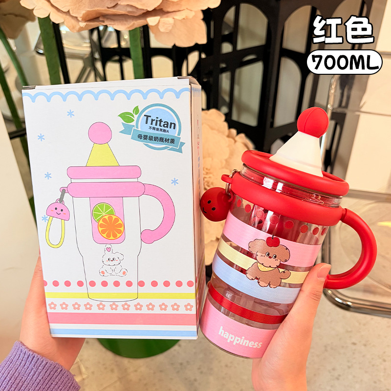 Nuevo tipo de gran capacidad de dibujos animados de plástico taza de hielo para niñas in oficina de paja de taza de hielo para estudiantes