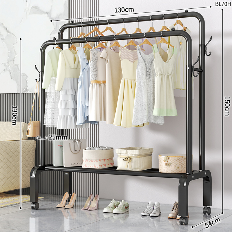 BL70H-25 라운드 코트 랙 더블로드 4 후크 130 블랙 휠