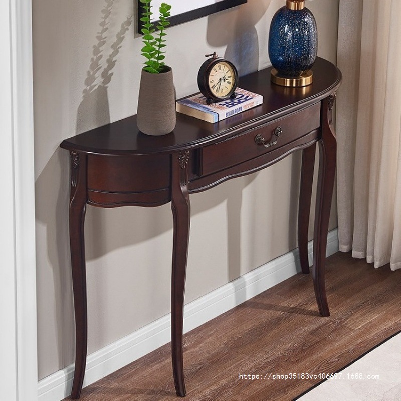 Solid Wood Entryway Cabinet, American-Style Light Luxury Semi-Circular Wall-Mounted Entryway Table, American-Style Entryway Table, Partition Hallway Decorative Cabinet