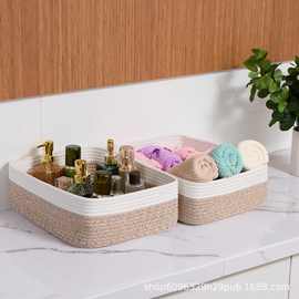 棉绳收纳筐长方形零食存储筐棉线脏衣服收纳筐玩具杂物存储盒