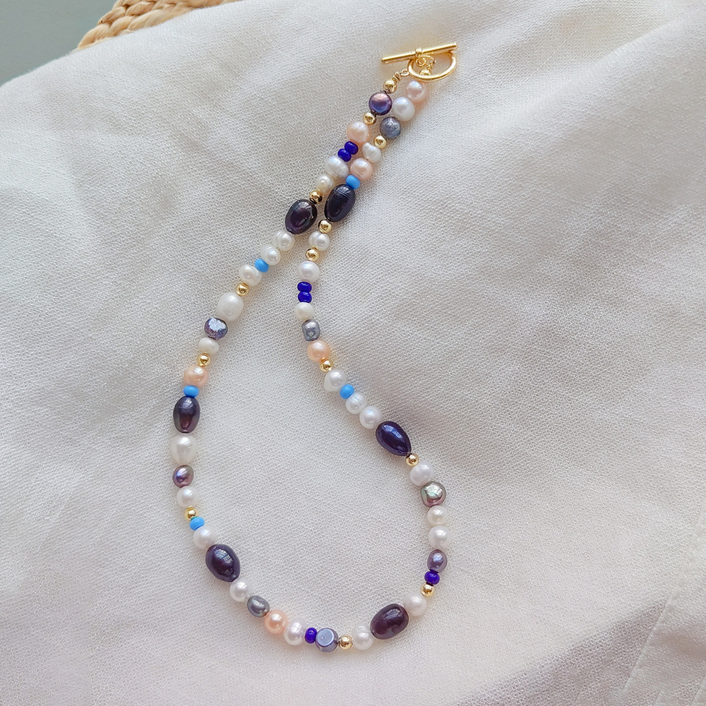 Necklace Classification Sweet Multicolor Freshwater Pearl Copper Beaded Knitting Plating Necklace