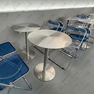 Industrial style stainless steel solid round table square table tea restaurant cafe milk tea dessert shop balcony leisure dining table and chairs 2