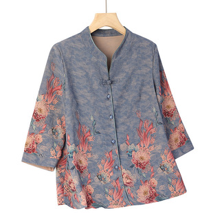 Grandma's Dress Foreign Style Summer Shirt Middle-aged and Elderly Women's Seven-point Sleeve 70-year-old Mother's Dress Thin Old Lady's Shirt