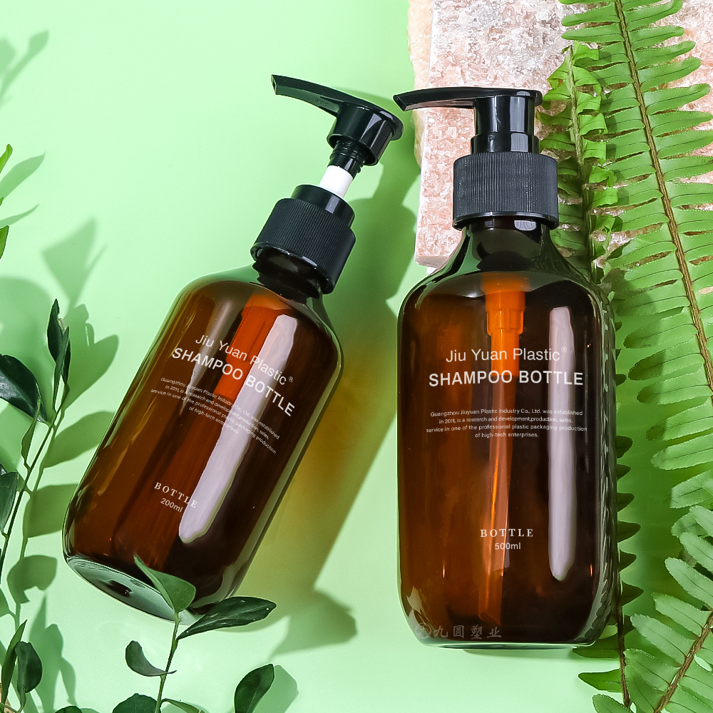现货茶色塑料沐浴露瓶 200/300/500ml身体乳空瓶 pet按压洗发水瓶