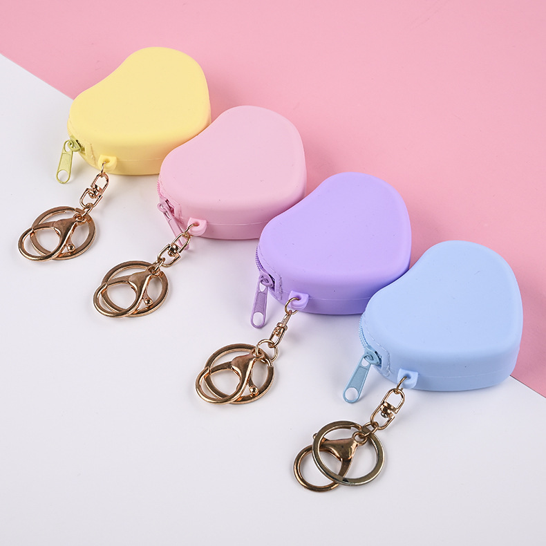 Silicone Heart Type Solid Color Zipper Mini Coin Purse Earphone Key Storage Bag Coin Silicone Coin Purse