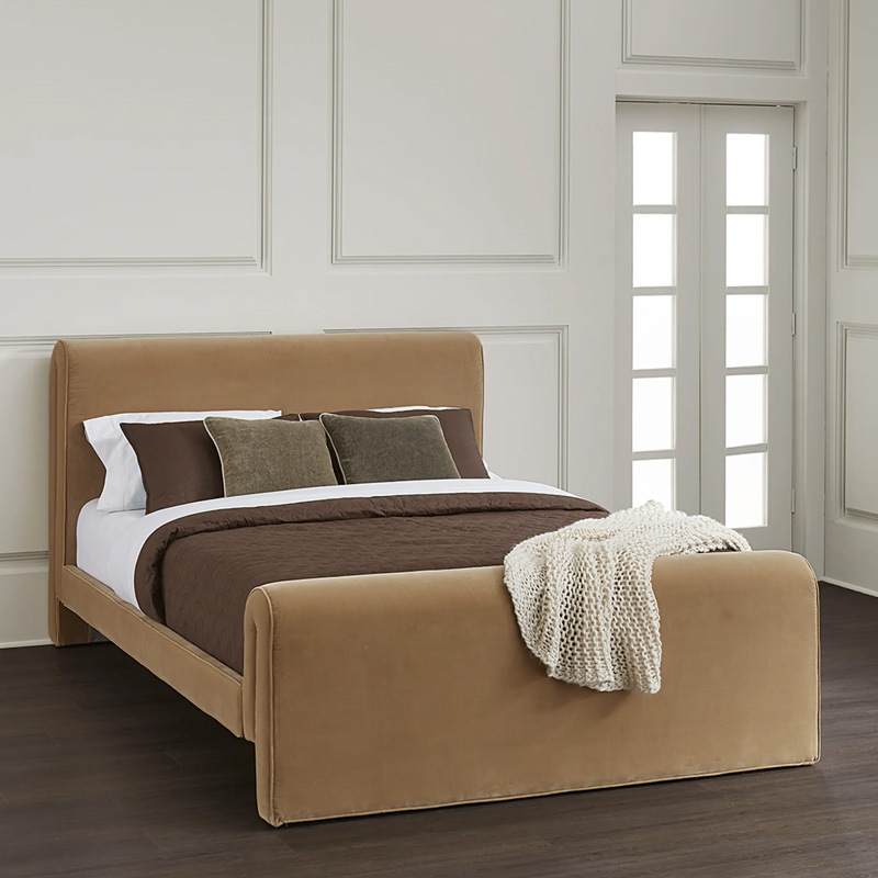 北歐現代簡約實木主臥雙人床意式輕奢天鵝絨小戶型公寓1.5米大床