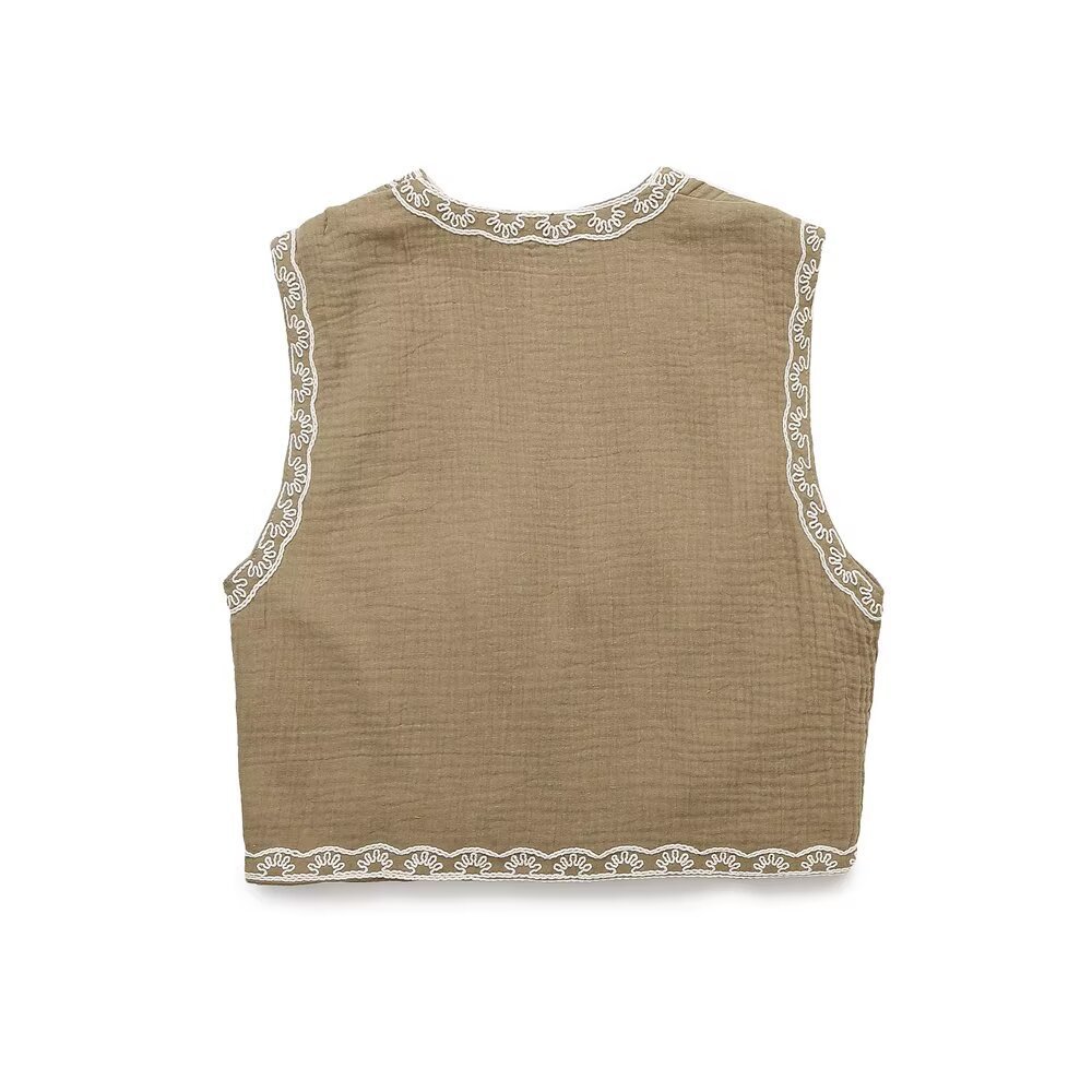 ZA comercio exterior al por mayor estilo europeo y americano francés moda femenina temperamento casual chaleco de bordado 6895023 image 4
