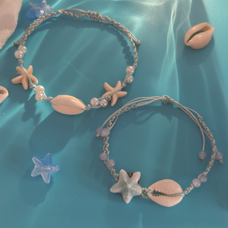 Pearl Shell Bracelet Dopamine Braided Bracelet Summer Seaside Vacation Style Shell Pendant Bracelet New Bracelet