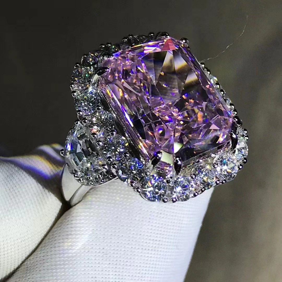 Anillo de diamantes de alto contenido de carbono de alta definición anillo de diamantes de alto carbono amarillo rosa de corte redeano anillo grande de 10 quilates transfronterizo caliente