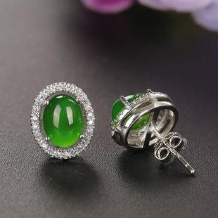 Authentic Hetian Jasper Earrings for Women S925 Sterling Silver Inlaid with Natural Chalcedony Emerald Cat's Eye Earrings Casual Earrings