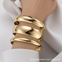 欧美时尚简约素圈手镯可叠戴个性金属光面情侣手镯高级感女款饰品