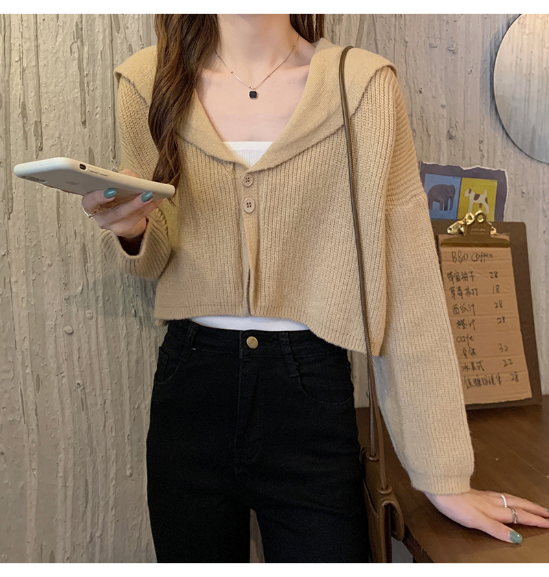 【中国直邮】茵如澜 新款秋冬chic上衣温柔甜辣毛衣针织衫 卡其色