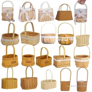 Flower basket portable flower arrangement bamboo basket woven flowerpot flower arrangement small basket straw flower girl small flower basket rattan basket