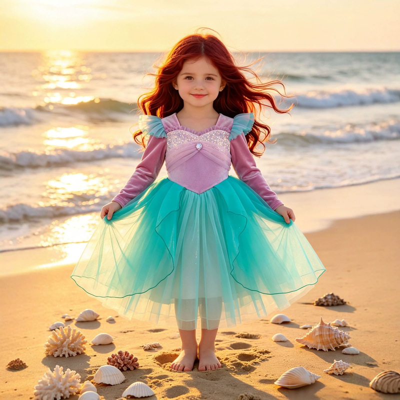 Cross-Border Autumn and Winter New Style Girls' Mermaid Princess Dress Long-Sleeved Performance Dress Party Flutter-Sleeve Children's Dress Cross-Border Autumn and Winter New Style Girls' Mermaid Princess Dress Long-Sleeved Performance Dress Party Flutter-Sleeve Children's Dress