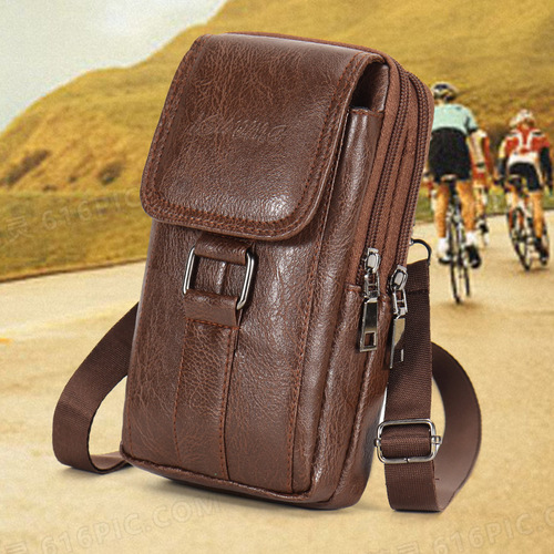 Large 7.5-inch phone waist bag, vertical double pull-through leather strap bag, large capacity, suitable for middle-aged and elderly leisure outdoor use