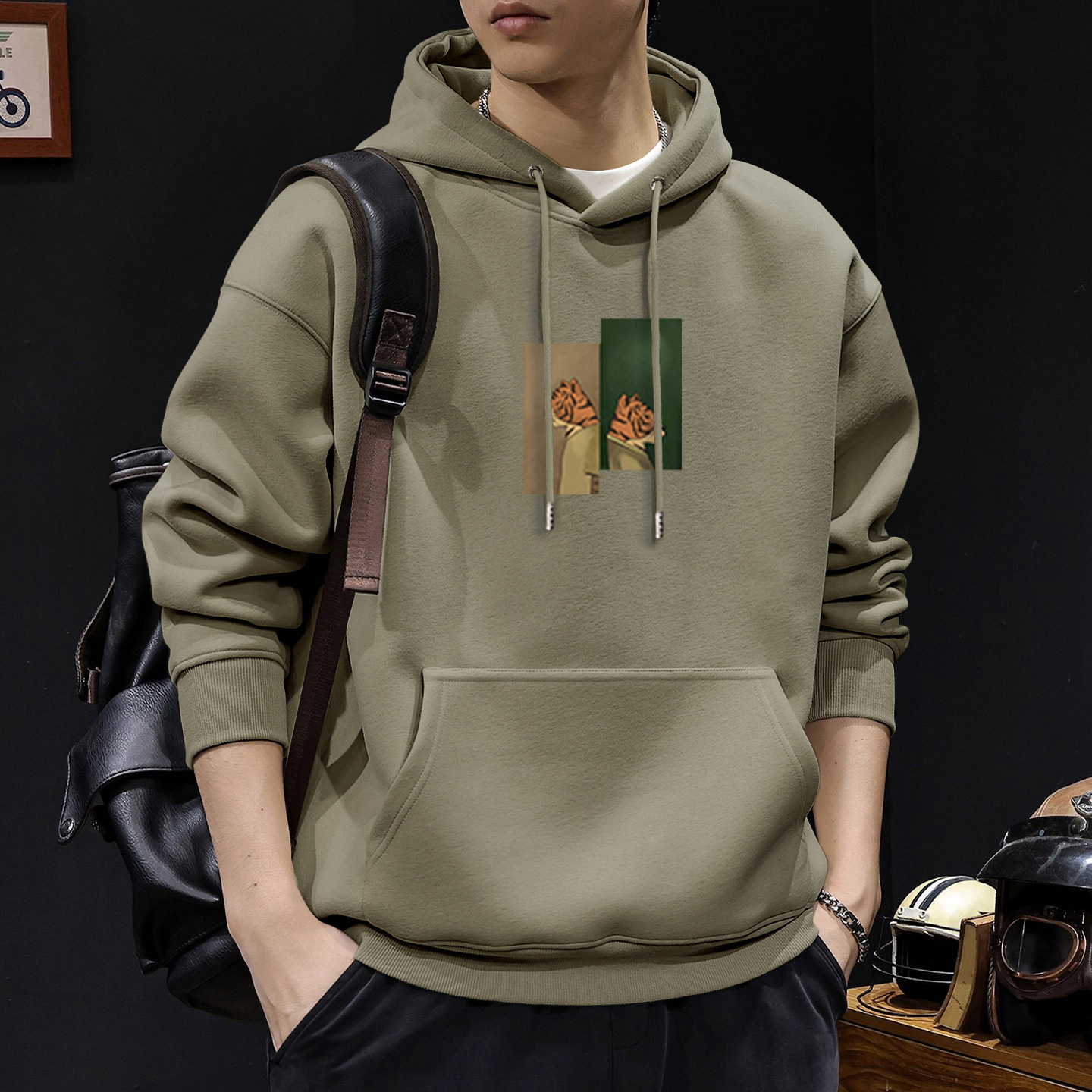 Otoño y invierno suéter masculino suelto casual in tendencia otoño y invierno engrosado pareja nueva impresión de camisa con capuzas de terciopelo